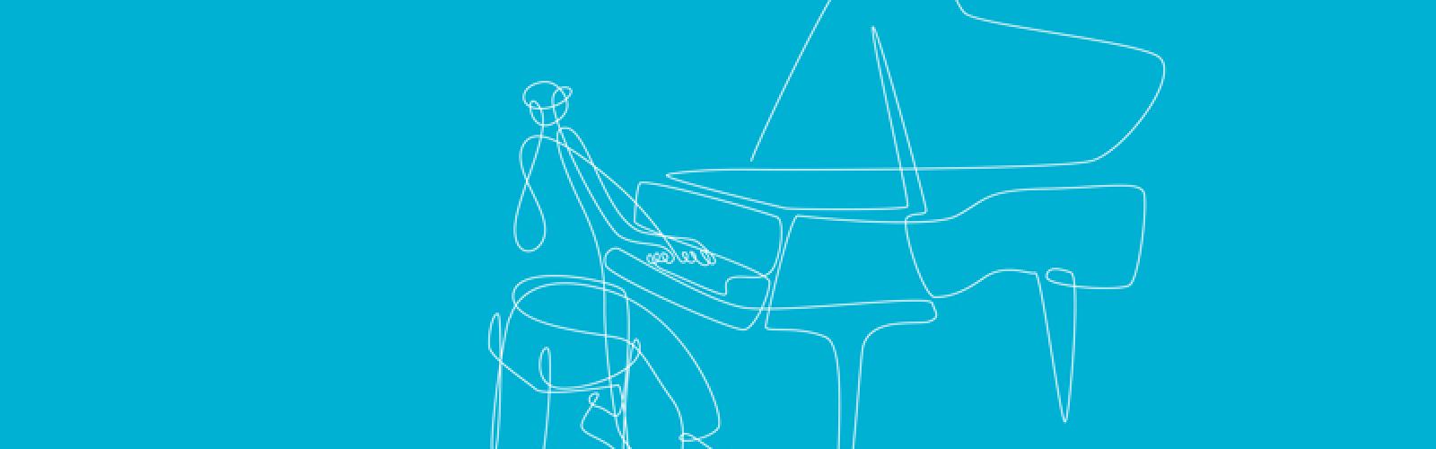 Blue Piano line art Illustration